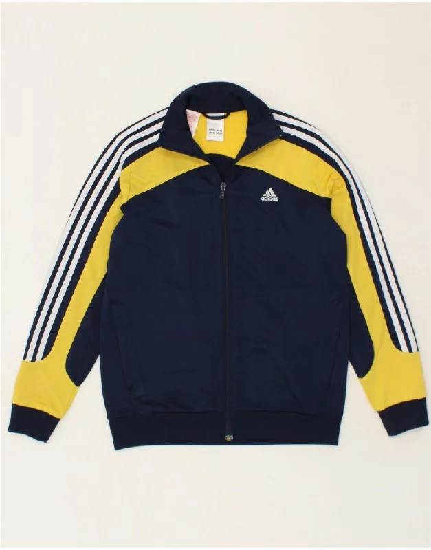 men's casual blazers -ADIDAS Boys Tracksuit Top Jacket 13-14 Years Navy Blue Colourblock