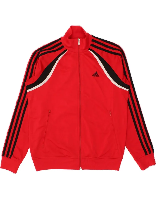 men's sporty zip-up jackets -ADIDAS Boys Tracksuit Top Jacket 13-14 Years Red Polyester