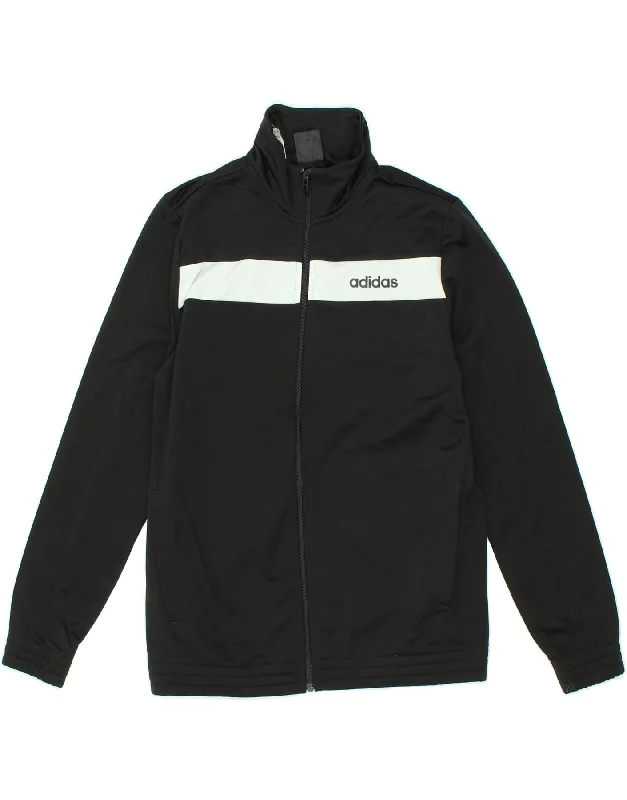 men's heavy-duty coats -ADIDAS Boys Tracksuit Top Jacket 14-15 Years Black Colourblock Polyester