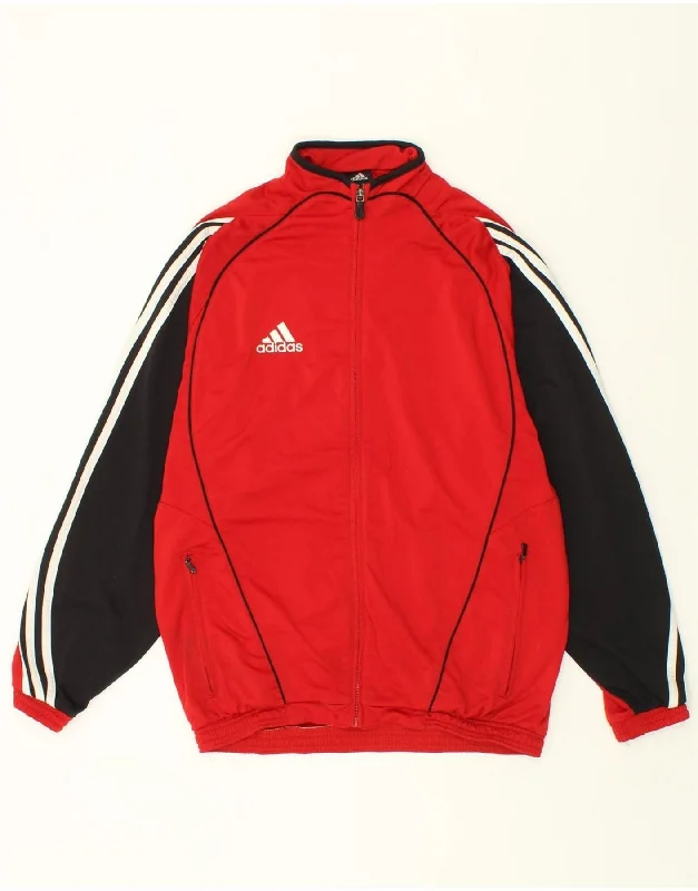 men's trench coats -ADIDAS Boys Tracksuit Top Jacket 15-16 Years 2XL Red Colourblock Polyester