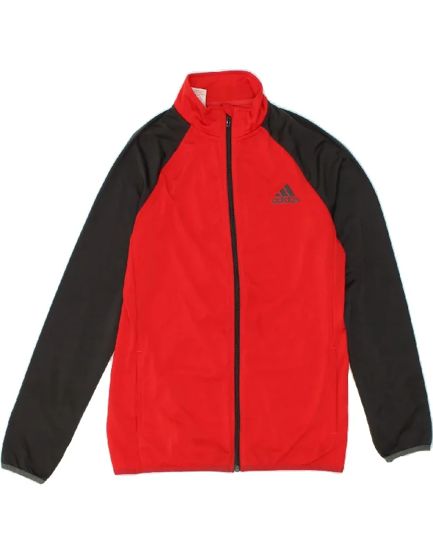 men's rain jackets -ADIDAS Boys Tracksuit Top Jacket 15-16 Years Red Colourblock Polyester