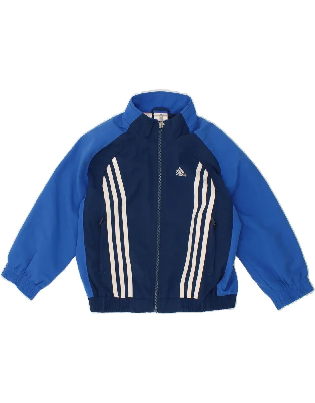 men's rain jackets -ADIDAS Boys Tracksuit Top Jacket 4-5 Years Blue Colourblock Polyester