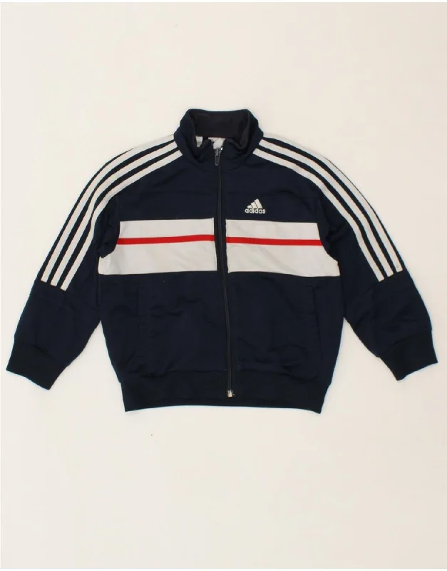 men's multi-pocket jackets -ADIDAS Boys Tracksuit Top Jacket 5-6 Years Navy Blue Colourblock Polyester