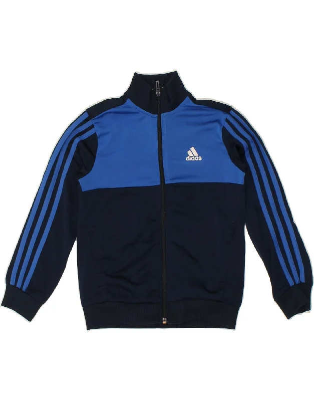 men's softshell outdoor jackets -ADIDAS Boys Tracksuit Top Jacket 7-8 Years Navy Blue Colourblock Polyester