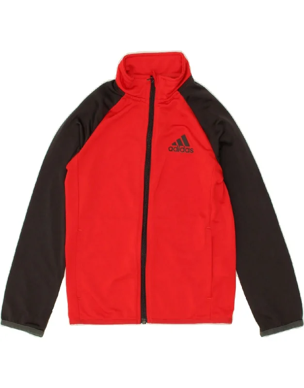 men's rain jackets -ADIDAS Boys Tracksuit Top Jacket 7-8 Years Red Colourblock Polyester