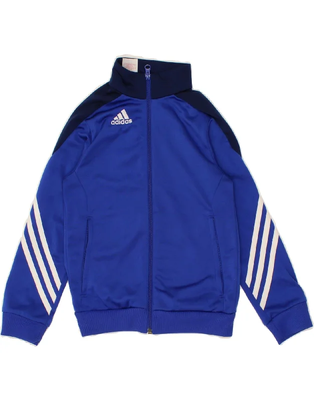 men's rugged jackets -ADIDAS Boys Tracksuit Top Jacket 7-8 Years Small Blue Colourblock