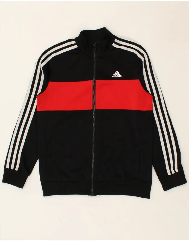 men's outdoor jacket for hiking -ADIDAS Boys Tracksuit Top Jacket 8-9 Years Medium  Black Colourblock