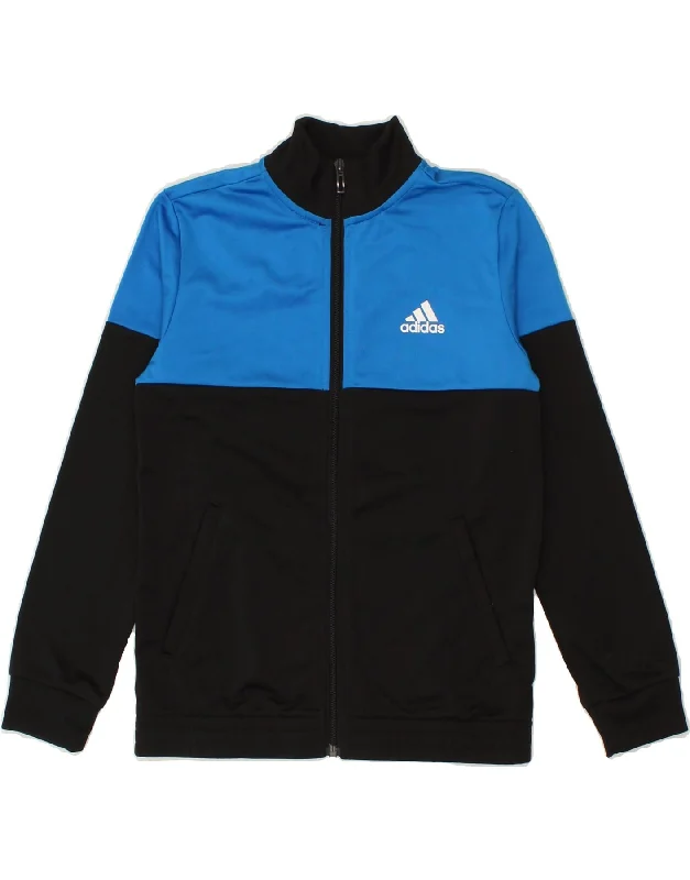 men's casual outerwear jackets -ADIDAS Boys Tracksuit Top Jacket 9-10 Years Black Colourblock Polyester