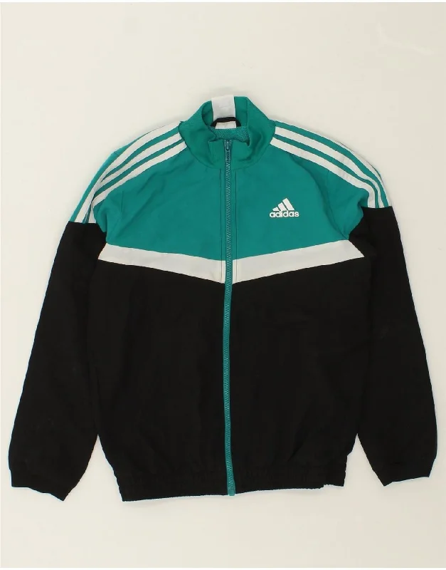 men's rugged jackets -ADIDAS Boys Tracksuit Top Jacket 9-10 Years Black Colourblock Polyester