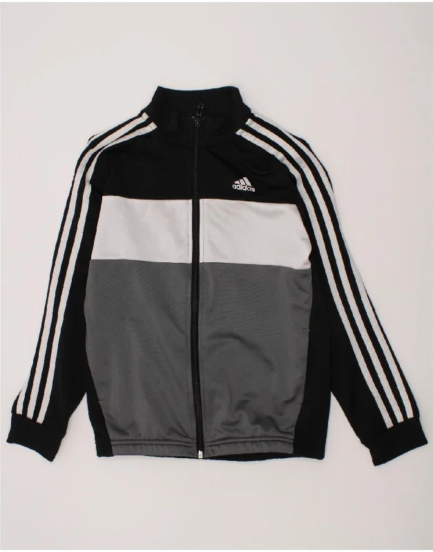 men's casual blazer jackets -ADIDAS Boys Tracksuit Top Jacket 9-10 Years Black Colourblock Polyester