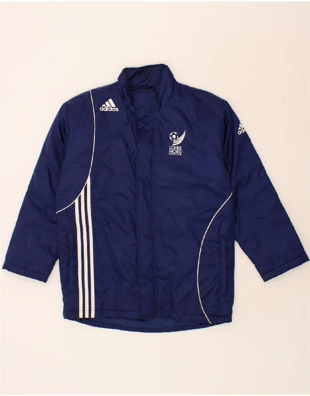 men's long jackets -ADIDAS Boys Windbreaker Jacket 13-14 Years Navy Blue Polyamide