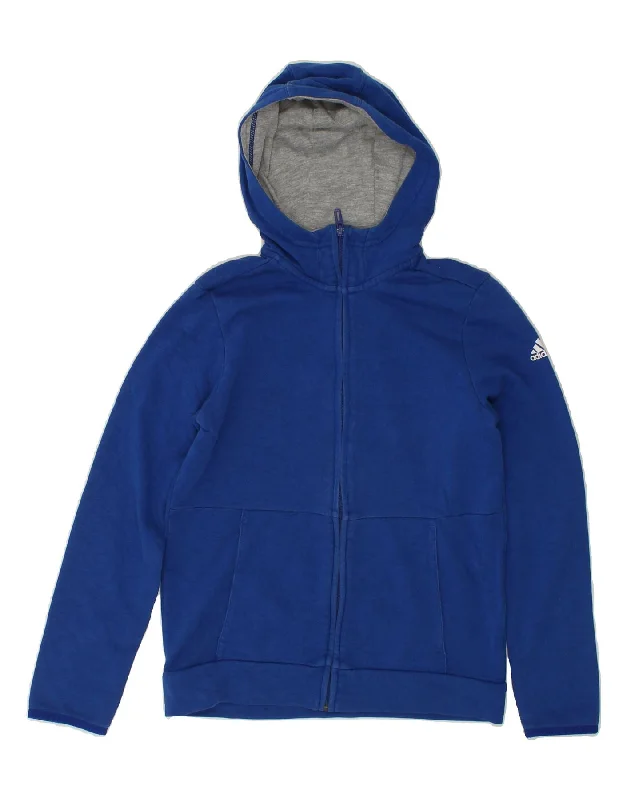 men's high-neck sweaters -ADIDAS Boys Zip Hoodie Sweater 10-11 Years Blue Cotton