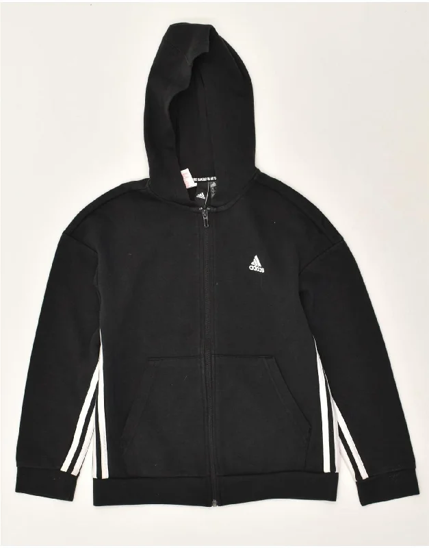 men's everyday knit sweaters -ADIDAS Boys Zip Hoodie Sweater 11-12 Years Black Cotton