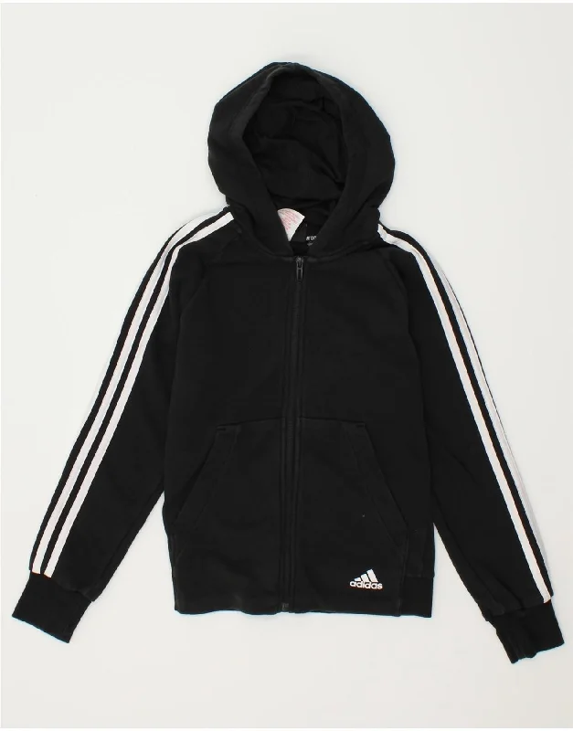 men's luxurious sweaters -ADIDAS Boys Zip Hoodie Sweater 11-12 Years Black Cotton