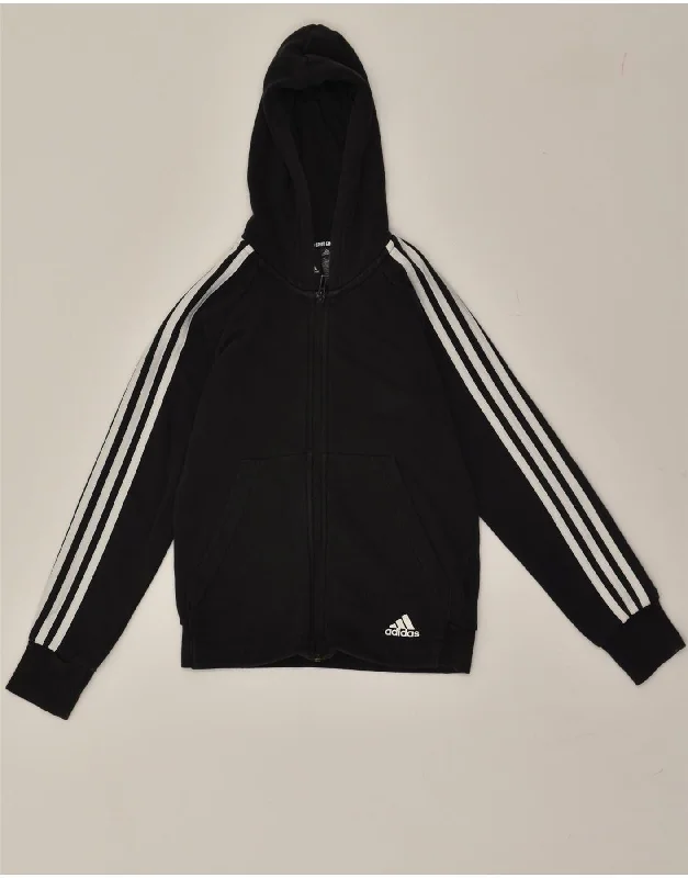 men's ribbed sweaters -ADIDAS Boys Zip Hoodie Sweater 11-12 Years Black Cotton