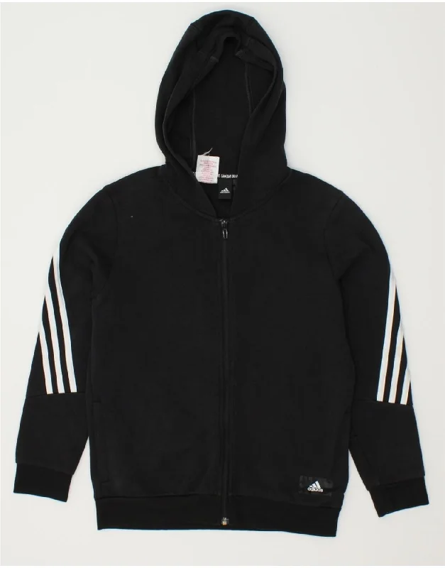 men's stylish knit pullovers -ADIDAS Boys Zip Hoodie Sweater 11-12 Years Black Cotton