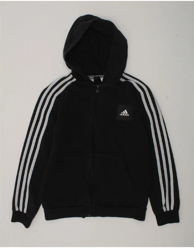 men's thick wool sweaters -ADIDAS Boys Zip Hoodie Sweater 11-12 Years Black Cotton