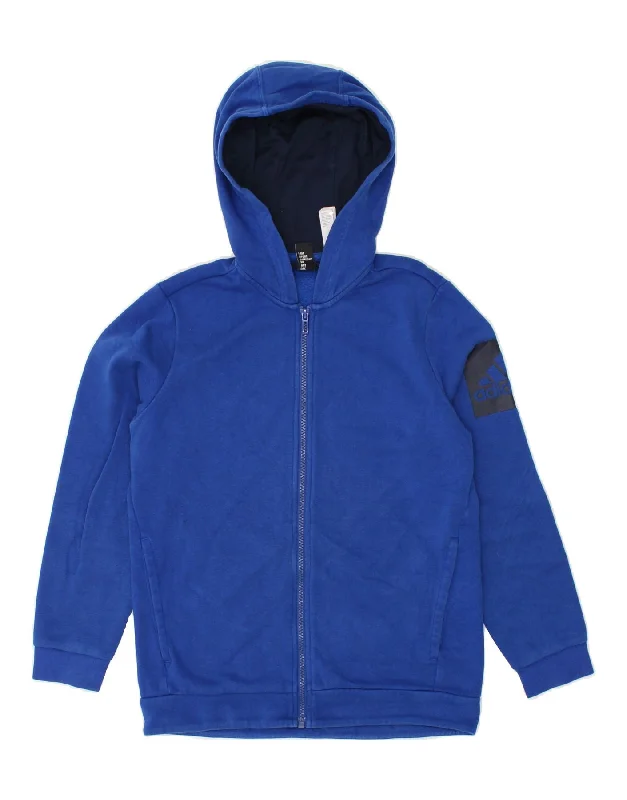 men's warm cardigans -ADIDAS Boys Zip Hoodie Sweater 11-12 Years Blue Cotton