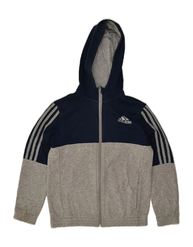 men's comfortable sweaters -ADIDAS Boys Zip Hoodie Sweater 11-12 Years  Grey Colourblock Cotton