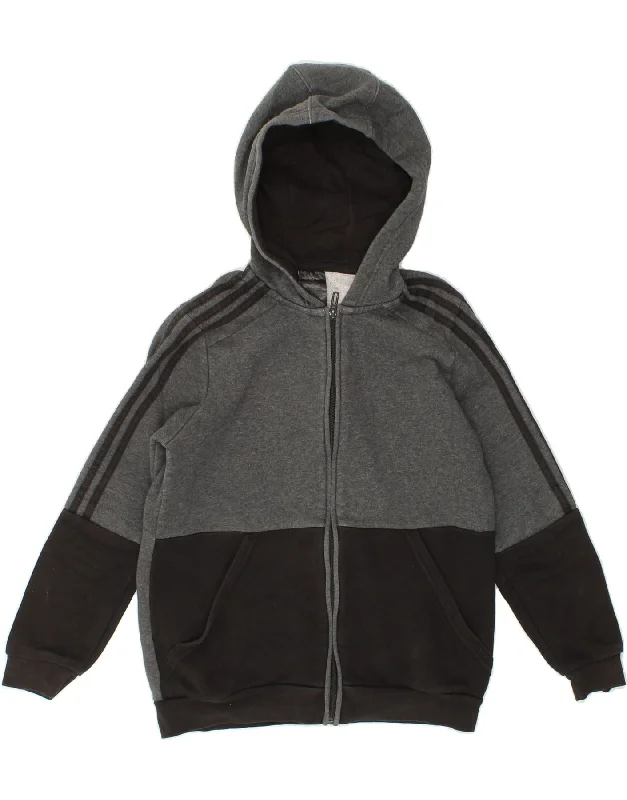 men's formal wool sweaters -ADIDAS Boys Zip Hoodie Sweater 11-12 Years Grey Colourblock Cotton