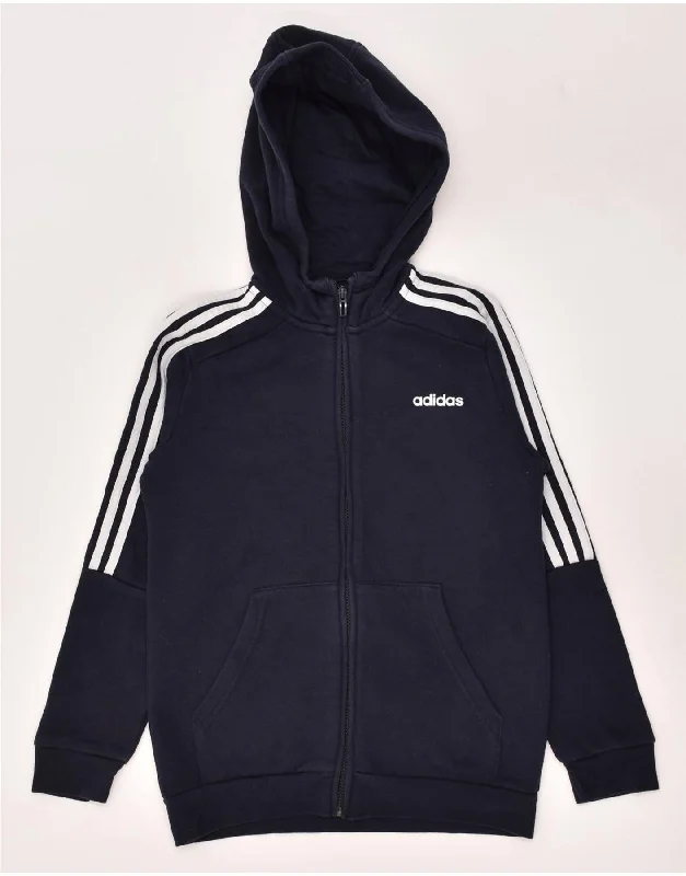 men's elegant wool sweaters -ADIDAS Boys Zip Hoodie Sweater 11-12 Years Navy Blue Cotton