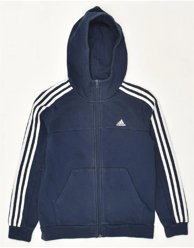 men's premium wool sweaters -ADIDAS Boys Zip Hoodie Sweater 11-12 Years Navy Blue Cotton