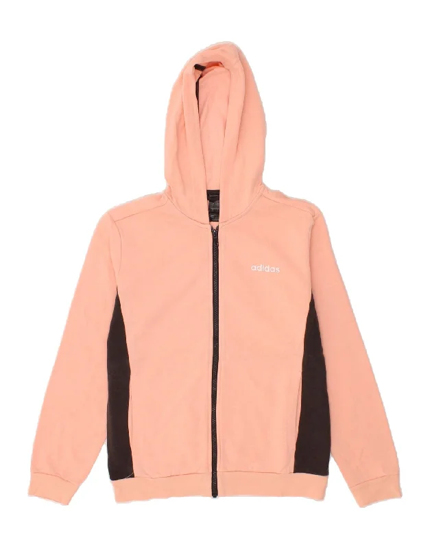 men's hooded sweaters -ADIDAS Boys Zip Hoodie Sweater 11-12 Years Pink Colourblock Cotton