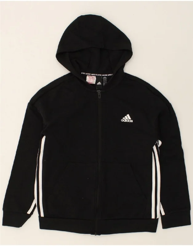 men's breathable sweaters -ADIDAS Boys Zip Hoodie Sweater 12-13 Years Black Cotton