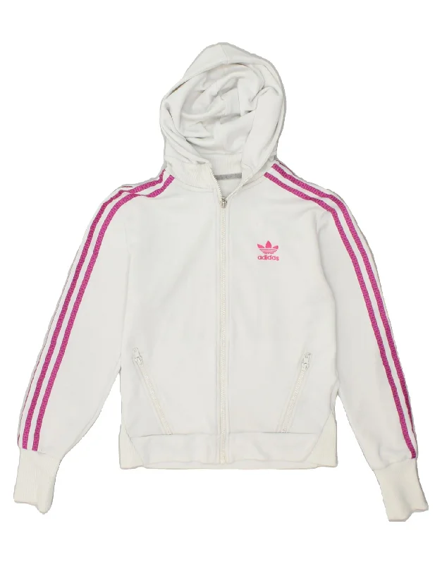 men's casual pullover sweaters -ADIDAS Boys Zip Hoodie Sweater 12-13 Years Off White Cotton