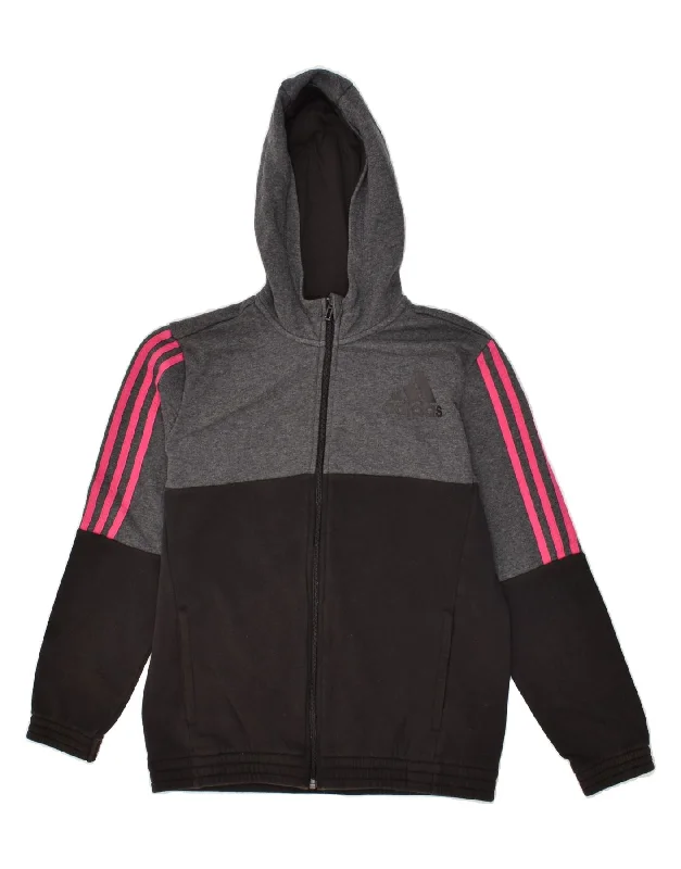 men's cozy sweaters -ADIDAS Boys Zip Hoodie Sweater 13-14 Years Black Colourblock Cotton