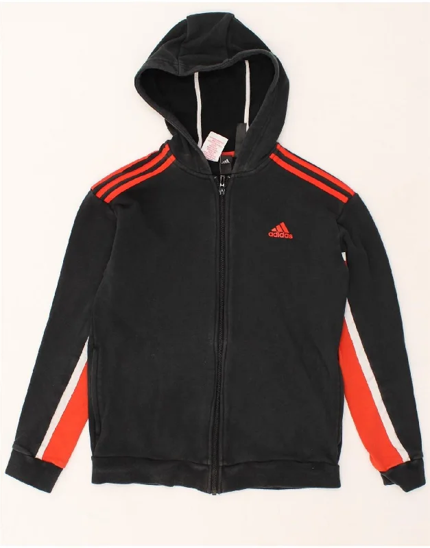 men's modern fit sweaters -ADIDAS Boys Zip Hoodie Sweater 13-14 Years Black Colourblock Cotton