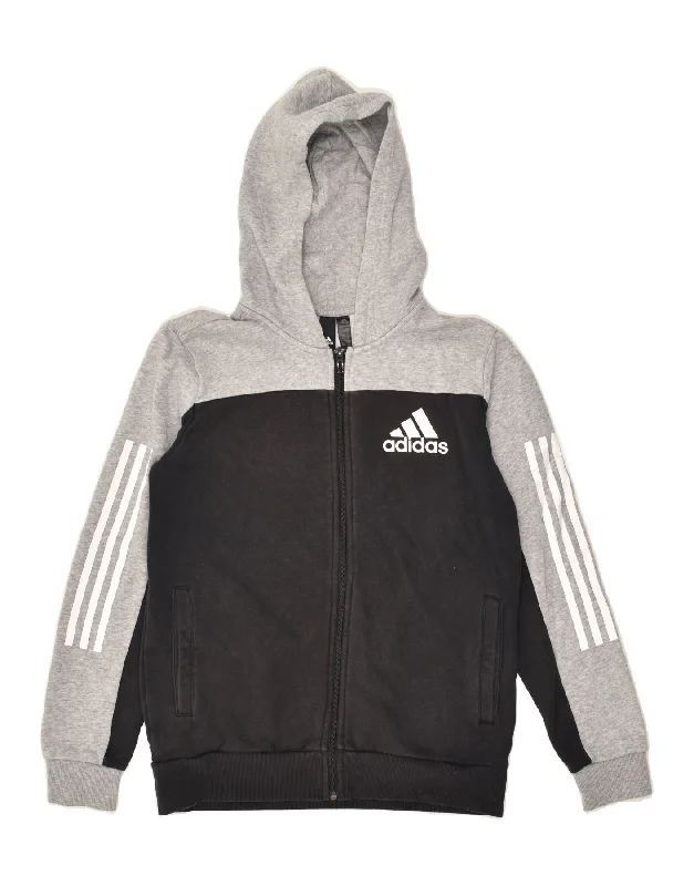 men's knit cardigans -ADIDAS Boys Zip Hoodie Sweater 13-14 Years Black Colourblock Cotton