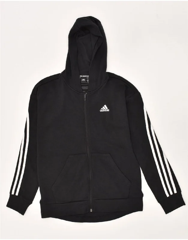 men's sweater for office -ADIDAS Boys Zip Hoodie Sweater 13-14 Years Black Cotton