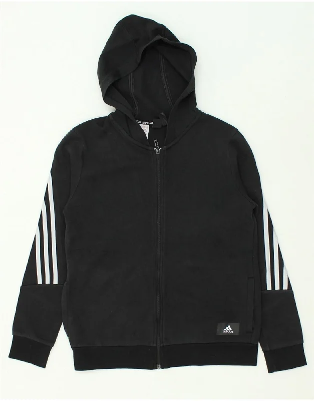 men's striped sweaters -ADIDAS Boys Zip Hoodie Sweater 13-14 Years Black Cotton