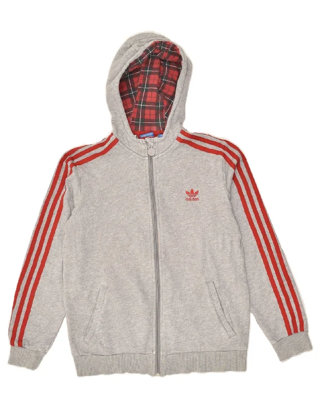 men's thermal sweaters -ADIDAS Boys Zip Hoodie Sweater 13-14 Years Grey Cotton