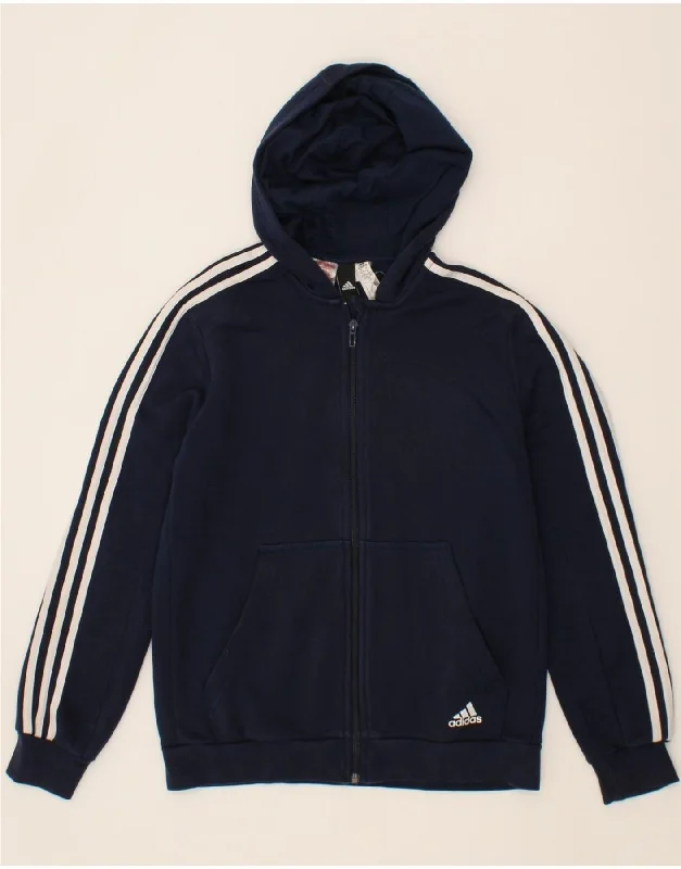 men's casual pullover sweaters -ADIDAS Boys Zip Hoodie Sweater 13-14 Years Navy Blue Cotton