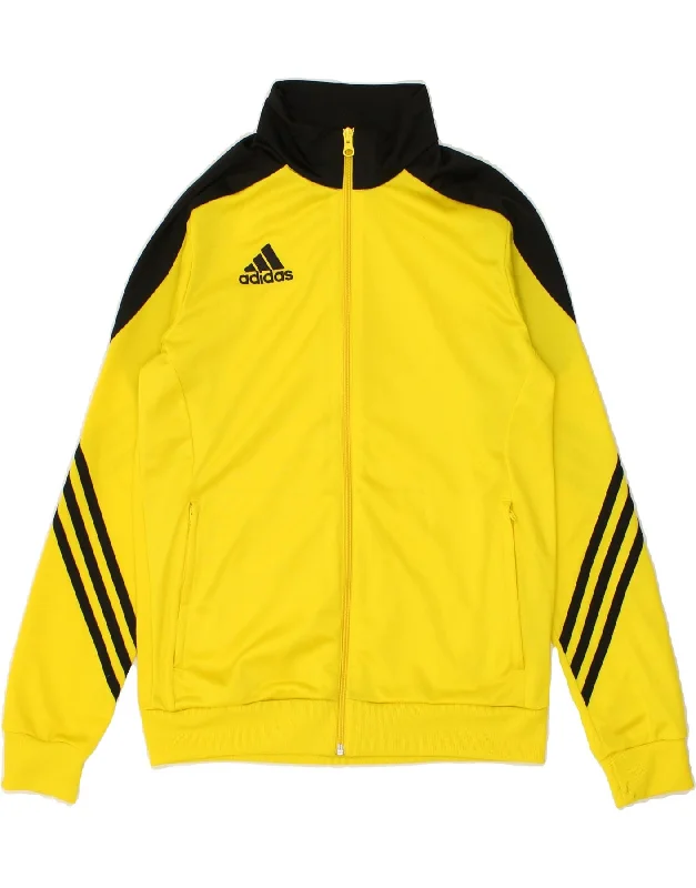 men's knitted pullover sweaters -ADIDAS Boys Zip Hoodie Sweater 13-14 Years XL Yellow Colourblock Polyester