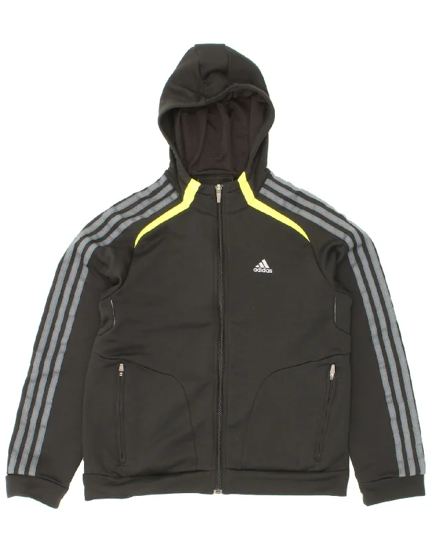 men's casual pullover sweaters -ADIDAS Boys Zip Hoodie Sweater 14-15 Years Black Colourblock Polyester