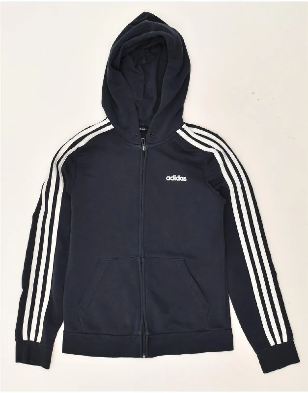 men's wool sweaters -ADIDAS Boys Zip Hoodie Sweater 14-15 Years Navy Blue Cotton