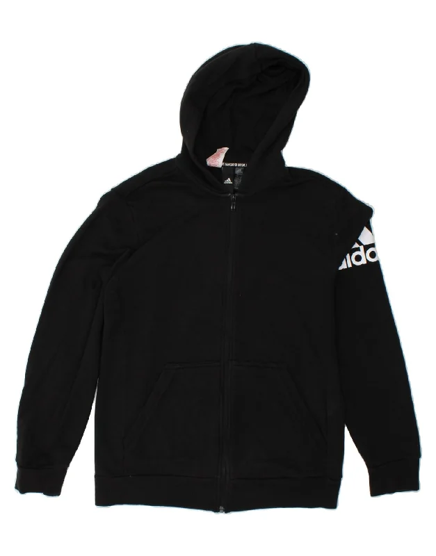 men's knitted winter sweaters -ADIDAS Boys Zip Hoodie Sweater 15-16 Years Black Cotton