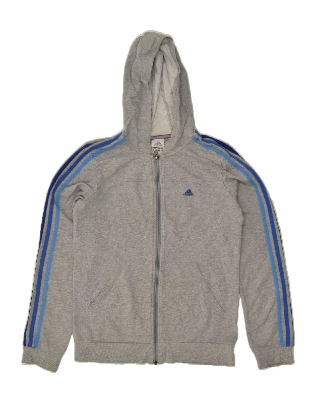 men's patterned sweaters -ADIDAS Boys Zip Hoodie Sweater 15-16 Years Grey Cotton