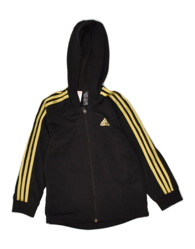 men's thermal sweaters -ADIDAS Boys Zip Hoodie Sweater 2-3 Years Black Polyester