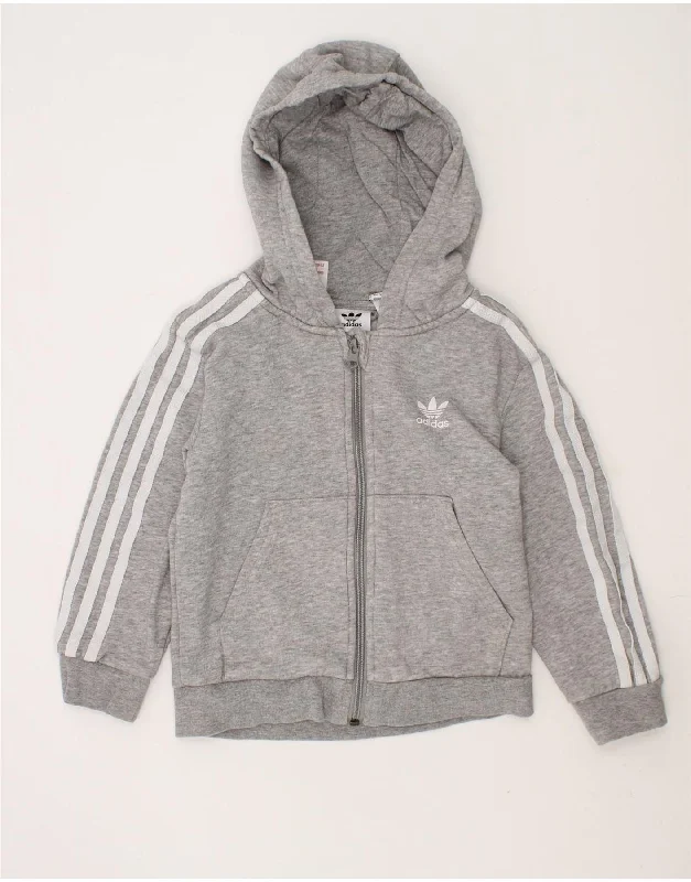 men's luxurious sweaters -ADIDAS Boys Zip Hoodie Sweater 5-6 Years Grey Cotton