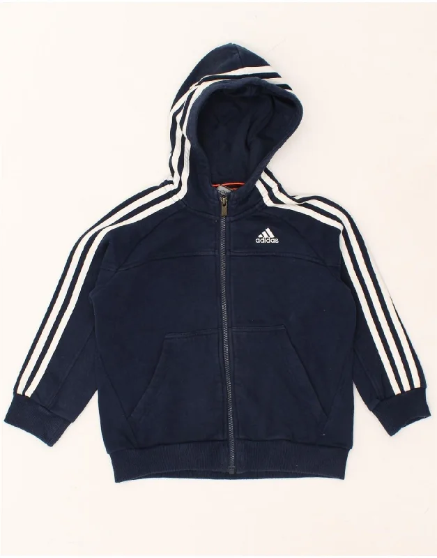 men's luxurious sweaters -ADIDAS Boys Zip Hoodie Sweater 5-6 Years Navy Blue Cotton