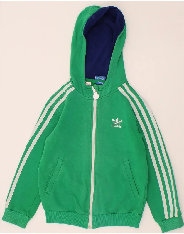 men's warm knit sweaters -ADIDAS Boys Zip Hoodie Sweater 7-8 Years Green Cotton