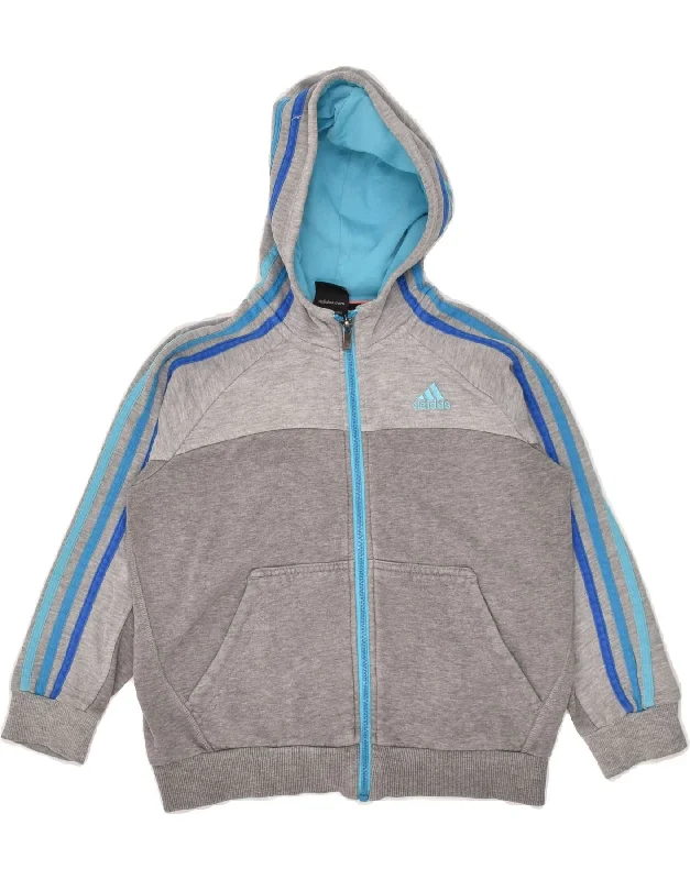 men's classic v-neck sweaters -ADIDAS Boys Zip Hoodie Sweater 7-8 Years Grey Colourblock Cotton