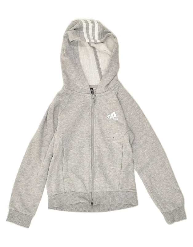 men's comfortable wool sweaters -ADIDAS Boys Zip Hoodie Sweater 7-8 Years Grey Cotton