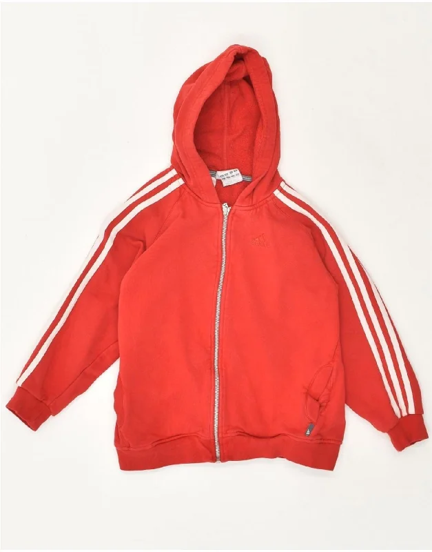 men's knitted sweaters -ADIDAS Boys Zip Hoodie Sweater 7-8 Years Small Red Cotton