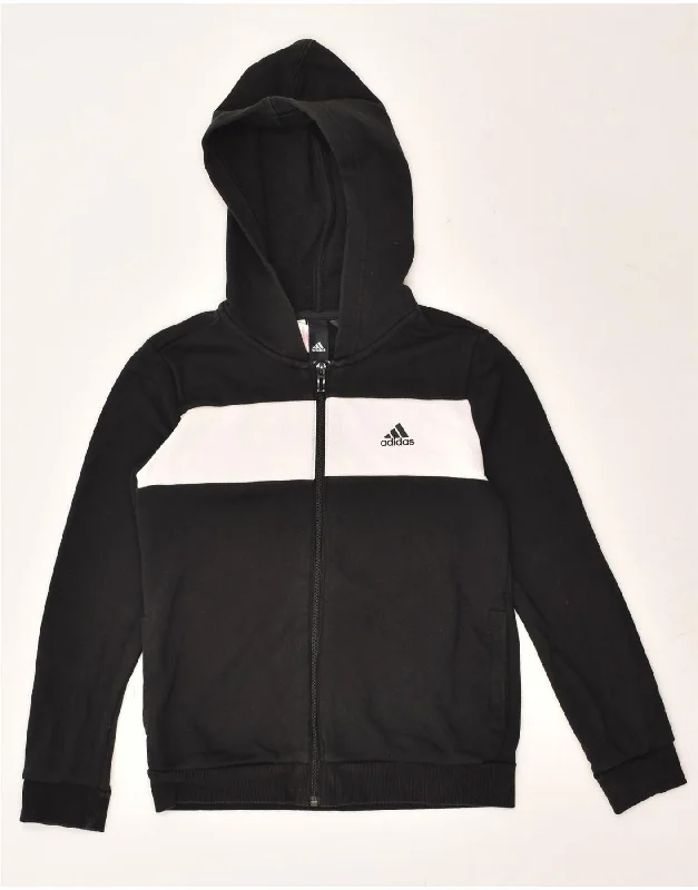 men's cozy sweaters -ADIDAS Boys Zip Hoodie Sweater 9-10 Years Black Colourblock Cotton