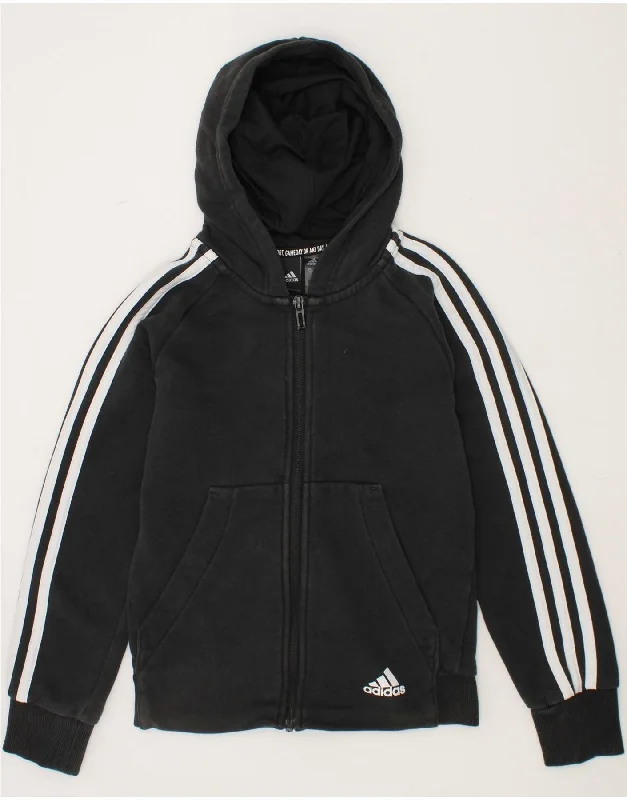 men's casual sweaters -ADIDAS Boys Zip Hoodie Sweater 9-10 Years Black Cotton